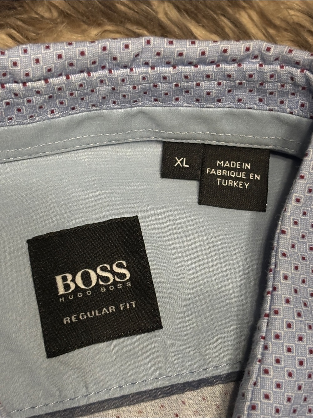 Hugo Boss XL Mens Blue Geometric Dot Regular Fit Long Sleeve Dress Shirt - Picture 2 of 3